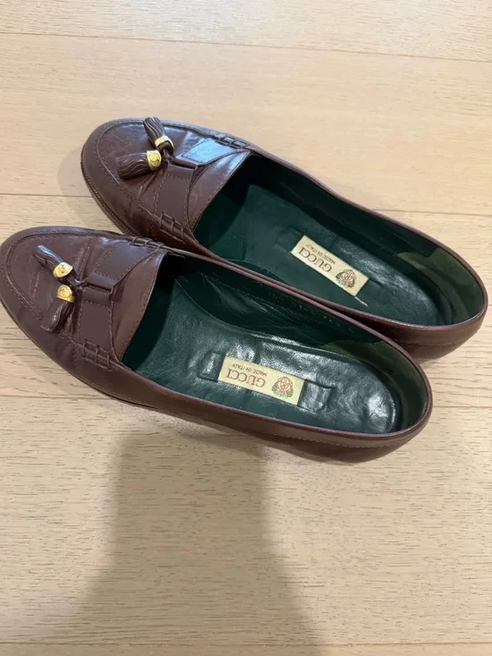 Vintage Gucci Brown Leather Tassel Loafers - Picture 2 of 4